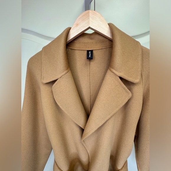 PALTO Tie-Waist Coat Belted Wrap Tan Color size 42 Italian Double Faced Wool - Picture 7 of 17